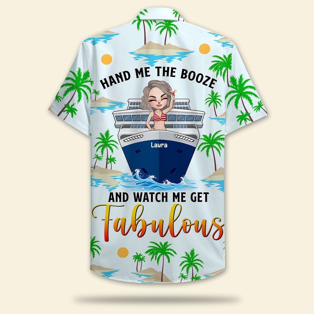 Personalized Cruising Girl Hawaiian Shirt - Hand Me On The Booze - Palm Tree Pattern - Hawaiian Shirts - GoDuckee