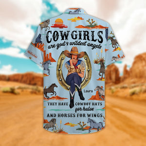 Personalized Cowgirl Hawaiian Shirt - Horse Pattern - Cowgirls Are God's Wildest Angels - Hawaiian Shirts - GoDuckee