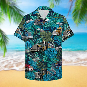 Trucker Hawaiian Shirt, Aloha Shirt with semitruck and rubber duck - Hawaiian Shirts - GoDuckee