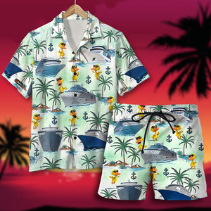 Cruising Duck Hawaiian Shirt & Men Beach Shorts - Palm Tree Pattern - Hawaiian Shirts - GoDuckee