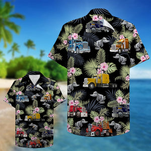 Trucker Semitruck pattern Hawaiian Shirt, Aloha Shirt - Hawaiian Shirts - GoDuckee