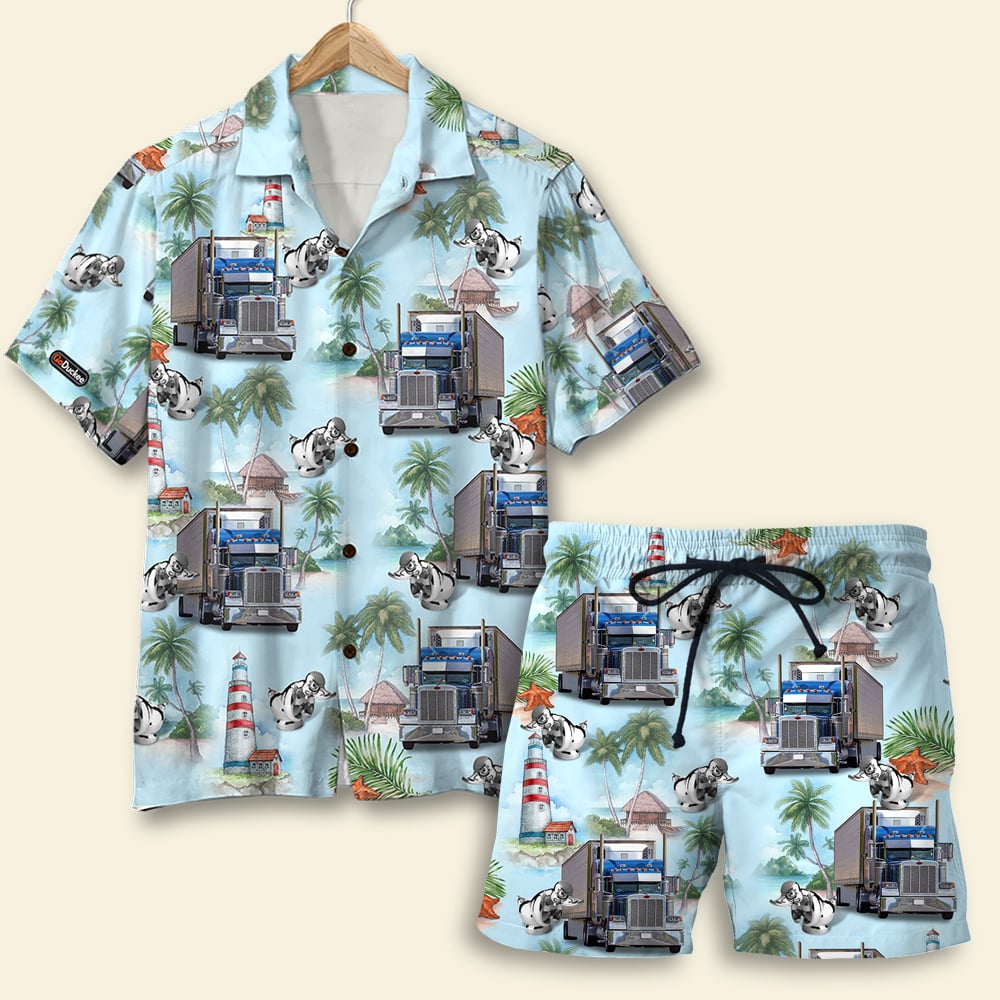 Custom Photo Hawaiian Shirt, Aloha Shirt and Mens Beach Shorts - Truck With Summer Background - Hawaiian Shirts - GoDuckee