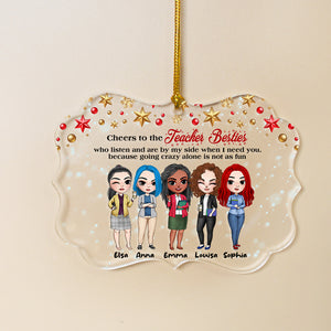 Cheers To The Teacher Besties Personalized Acrylic Ornament, Gift For Teacher - Ornament - GoDuckee
