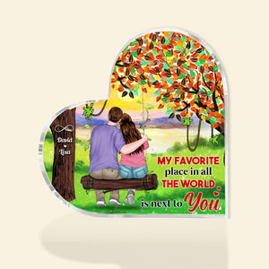 Our Favorite Place In All The World, Personalized Heart Shaped Acrylic Plaque, Gifts For Couple - Decorative Plaques - GoDuckee