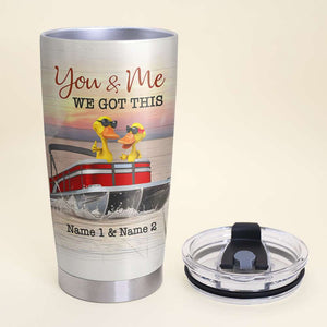 Personalized Pontoon Duck Couple Tumbler Cup - You and Me At 80 and say: Baby Let's Go Pontooning - Tumbler Cup - GoDuckee