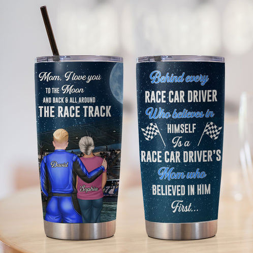 Personalized Mother's Day Dirt Track Racing Tumbler Cup - Mom, I Love You To The Moon And Back & All Around The Race Track - Tumbler Cup - GoDuckee
