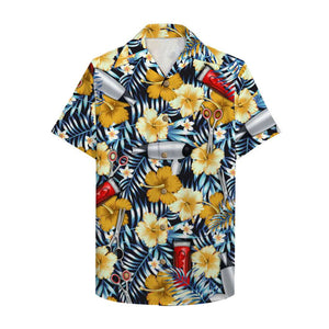Hairstylist Hawaiian Shirt, Aloha Shirt with flower and tools pattern - Hawaiian Shirts - GoDuckee