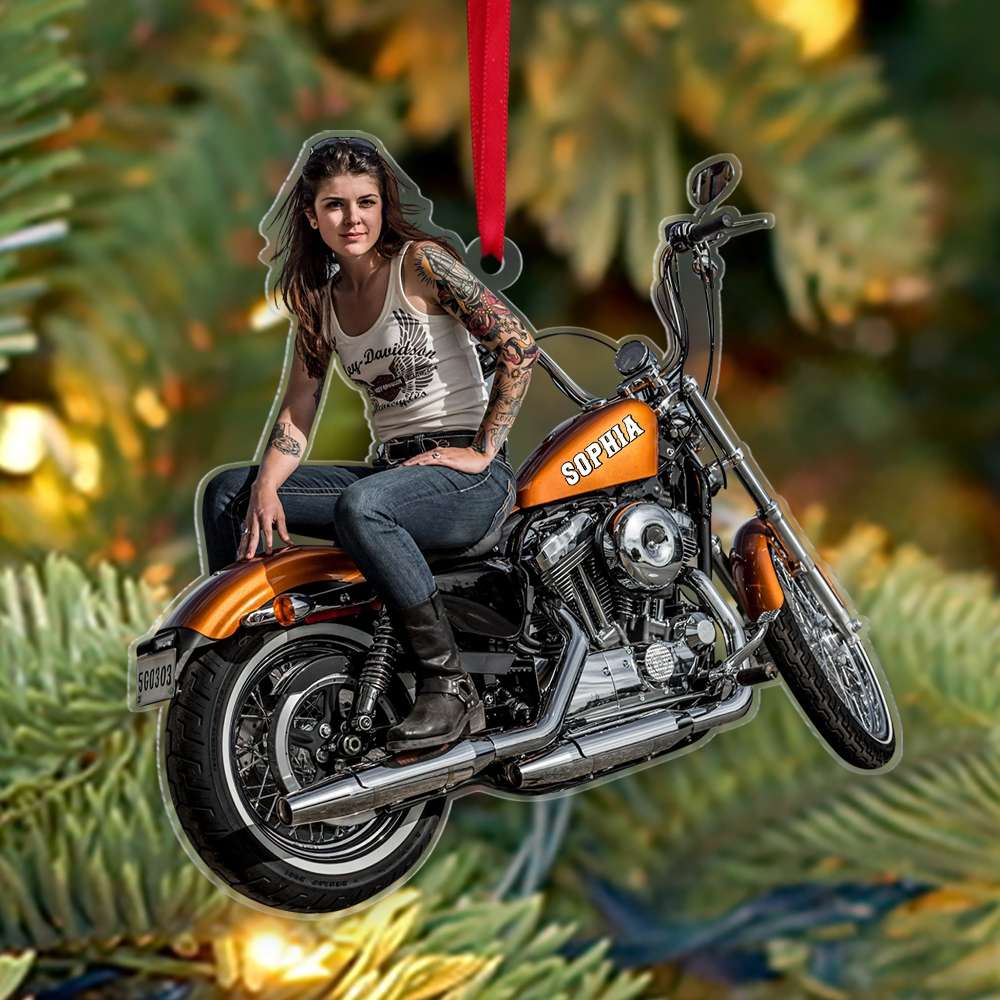 Custom Photo Biker Girl Ornament, Christmas Tree Decor, Gift For Motorcycle Lovers - Ornament - GoDuckee