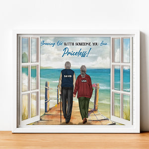 Personalized Old Couple Poster - Beach Window View - Growing Old With Someone You Love - Poster & Canvas - GoDuckee