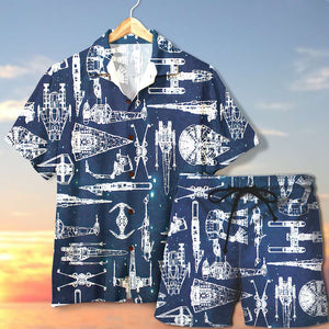 Hawaiian Shirt & Men's Beach Shorts - Spaceship Pattern - Hawaiian Shirts - GoDuckee