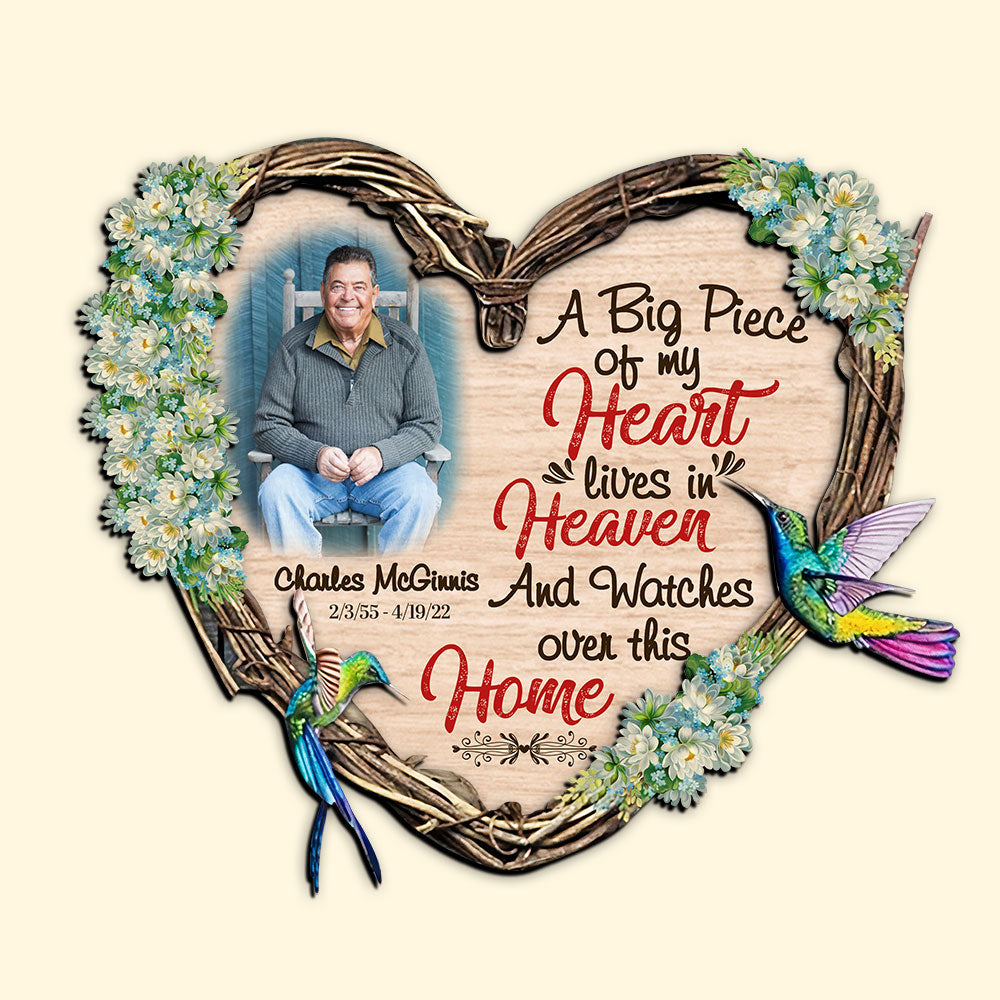 A Big Piece Of My Heart Lives In Heaven Custom Heaven Layers Wood Sign Gift For You - Wood Sign - GoDuckee