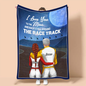 Personalized Racing Couple Blanket - Love You To The Moon And Back And All Around The Race Track - Blanket - GoDuckee