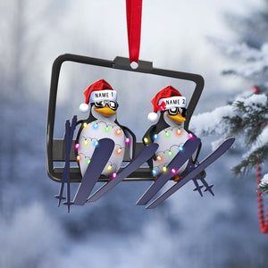 Skiing Penguin With Christmas Light - Personalized Christmas Ornament - Gift For Skiing Lovers - Ornament - GoDuckee
