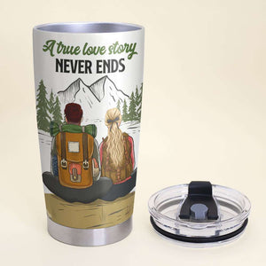 Personalized Camping Couple Tumbler - A True Love Story Never Ends - Tumbler Cup - GoDuckee
