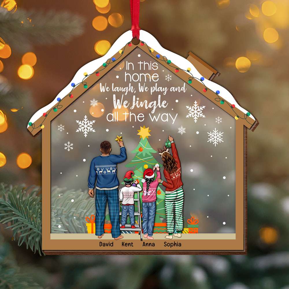 Christmas Family We Jingle All The Way, Personalized 2 Layered Mix Ornament - Ornament - GoDuckee