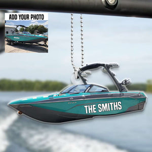 Wakeboarding Boat Water Skiing Boat Custom Photo - Personalized Flat Car Ornament - Gift for Wakeboarders - Ornament - GoDuckee