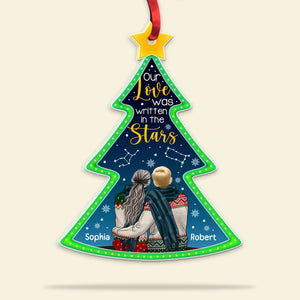 Couple Our Love Is Written In The Stars, Personalized Christmas Tree Acrylic Ornament - Ornament - GoDuckee