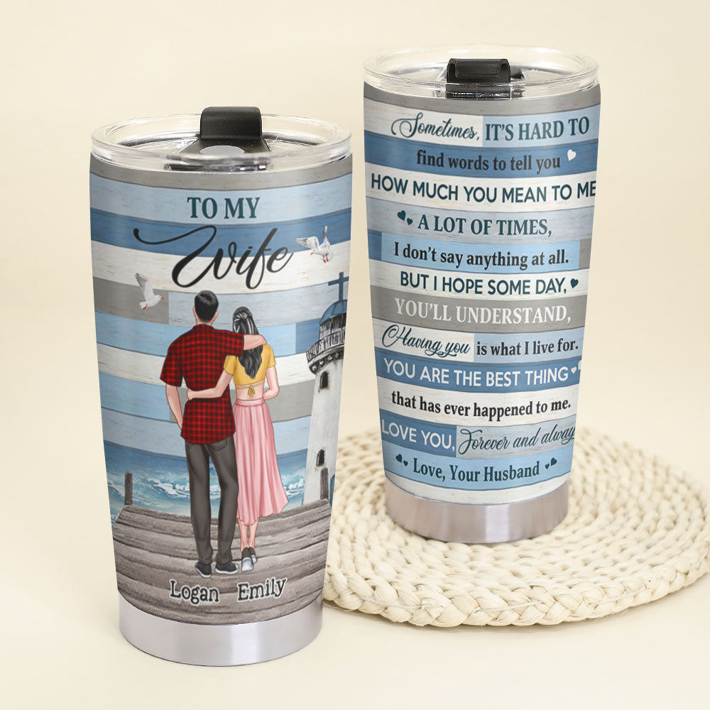 Sometimes It's Hard To Find Words To Tell You How Much You Mean To Me Personalized Couple Tumbler - Tumbler Cup - GoDuckee