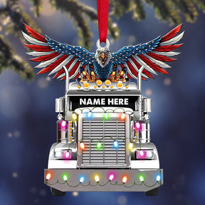 American Trucker With Eagle - Personalized Christmas Ornament - Ornament - GoDuckee