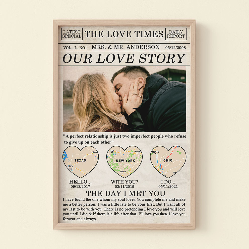 Our Love Story Custom Couple Map Canvas Print, Gift For Couple - Poster & Canvas - GoDuckee