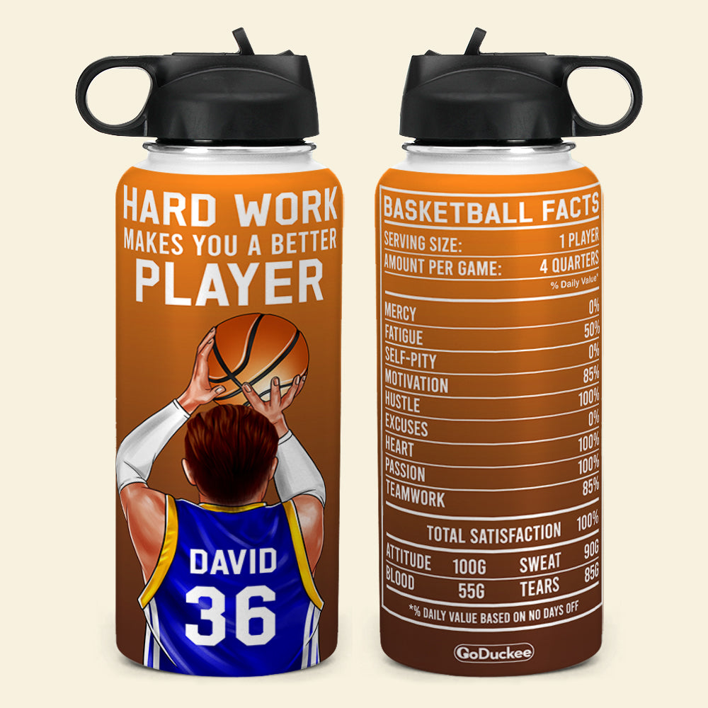 Personalized Basketball Player Water Bottle - Hard Work Makes You A Better Player - Water Bottles - GoDuckee