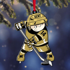 Ice Hockey Kid Player, Personalized Acrylic Ornament - Ornament - GoDuckee