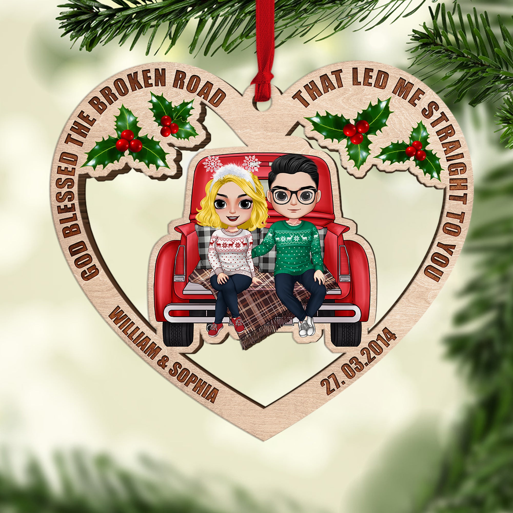 Personalized Christmas Couple Ornament - God Blessed The Broken Road That Led Me Straight To You - Christmas Tree Decor - Ornament - GoDuckee