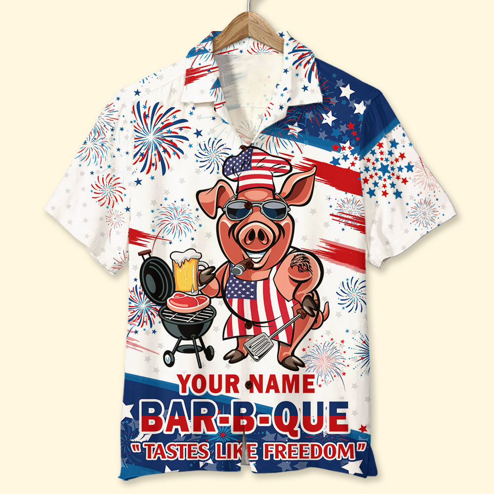 Bar-B-Que Tastes Like Freedom Personalized Grill Independence Day Hawaiian Shirt - Hawaiian Shirts - GoDuckee