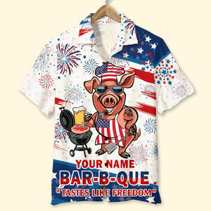 Bar-B-Que Tastes Like Freedom Personalized Grill Independence Day Hawaiian Shirt - Hawaiian Shirts - GoDuckee