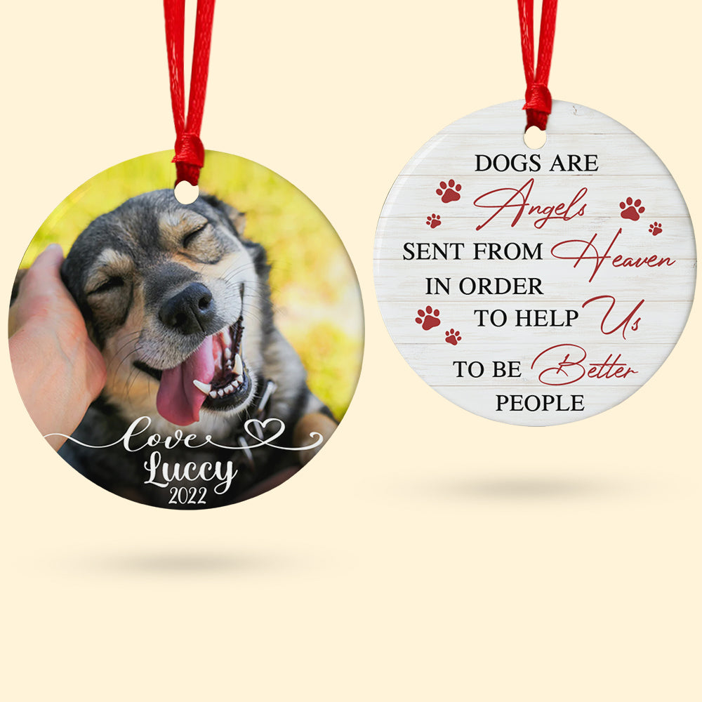 Dog Memorial Christmas Ornament - Upload Dog Image, Dogs Are Angels Sent From Heaven - Ornament - GoDuckee