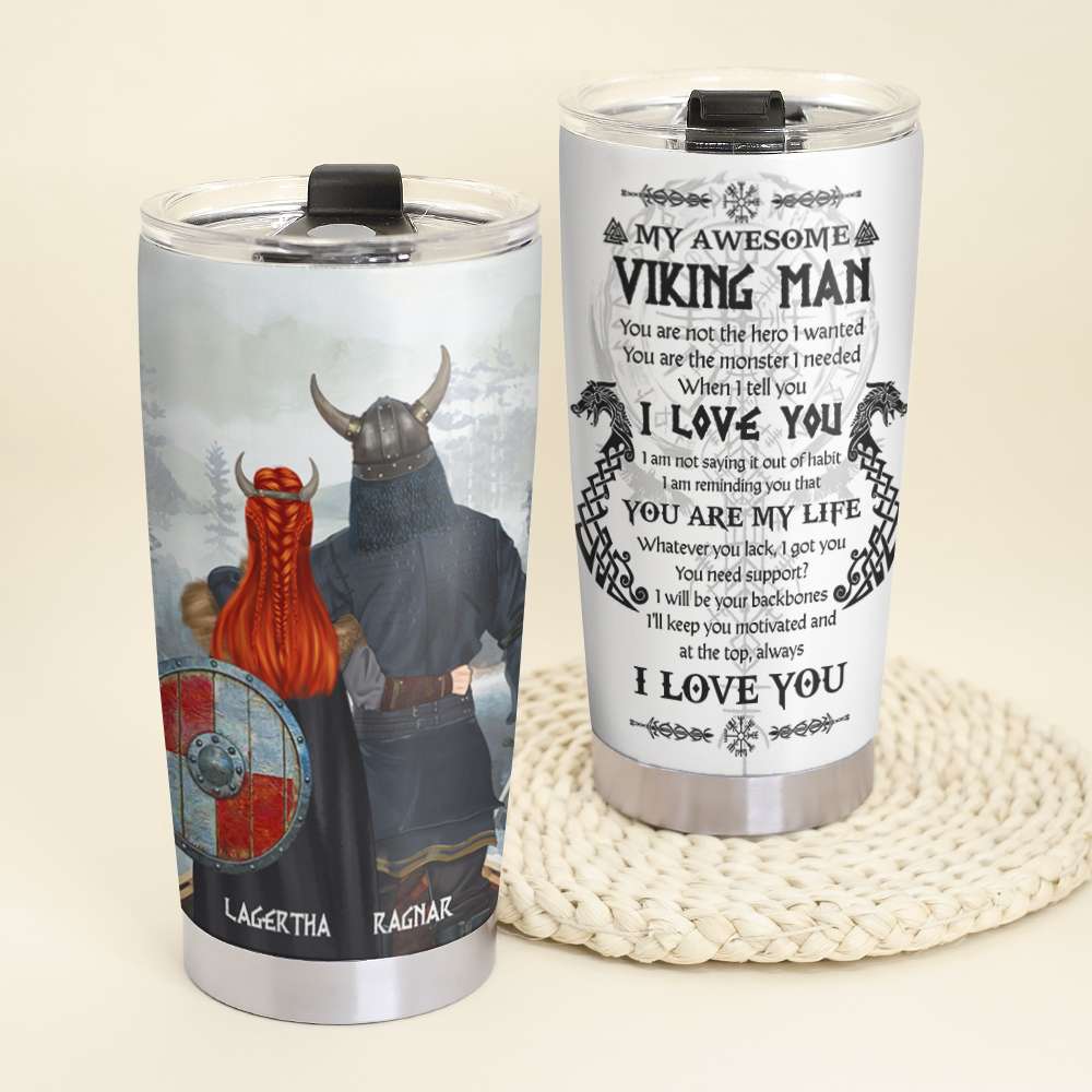 Personalized Viking Couple Tumbler Cup - My Awesome Viking Man - Tumbler Cup - GoDuckee