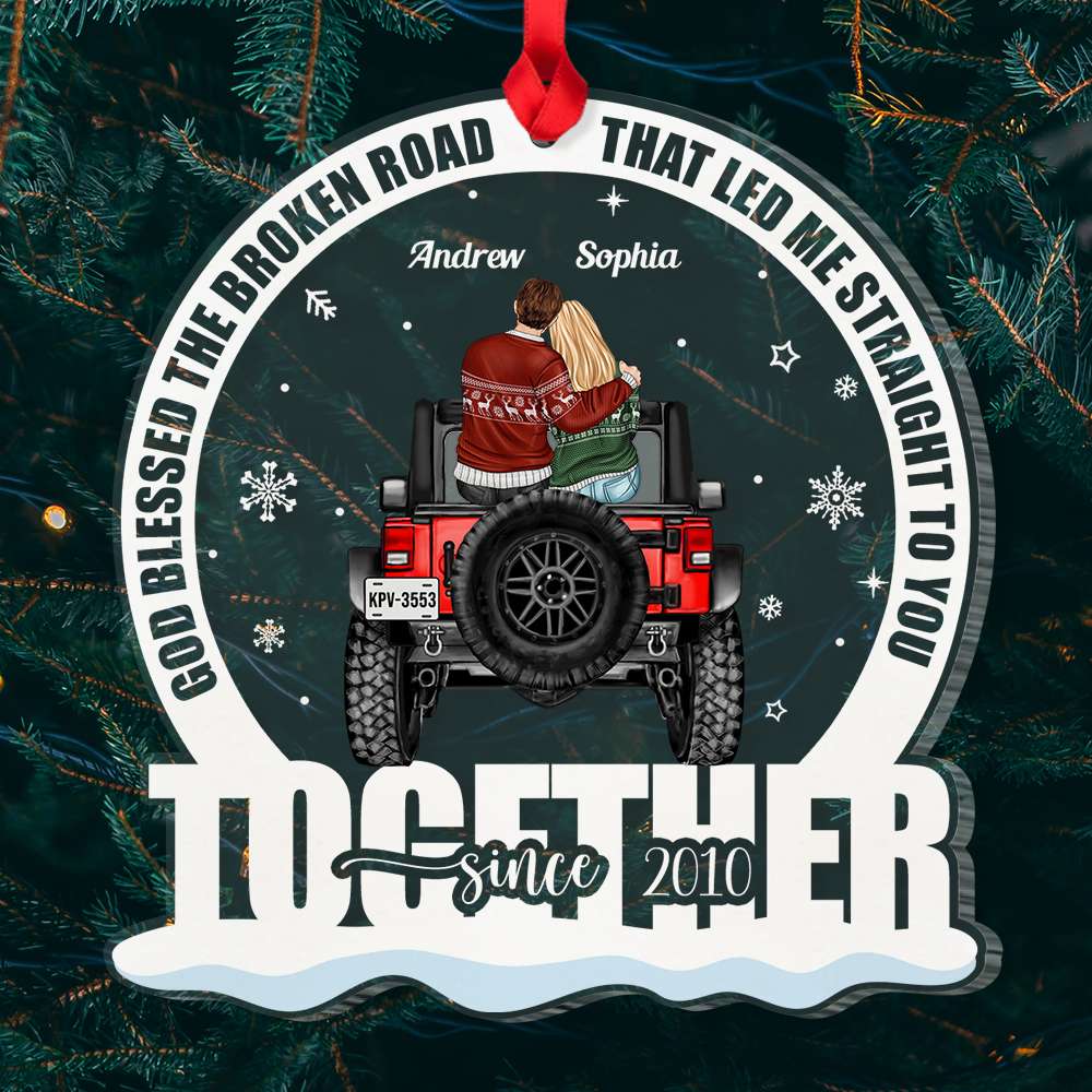 God Bless The Broken Road That Led Me Straight To You Personalized Custom Shape Ornament, Gift For Couple - Ornament - GoDuckee