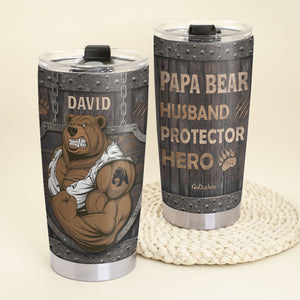 Papa Bear Husband Protector Hero, Personalized Father's Day Tumbler Cup, Gift For Dad - Tumbler Cup - GoDuckee