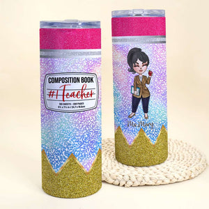 Personalized Gifts For Teacher, Doll Girls, Composition Book Custom 20oz Skinny Tumbler - Tumbler Cup - GoDuckee