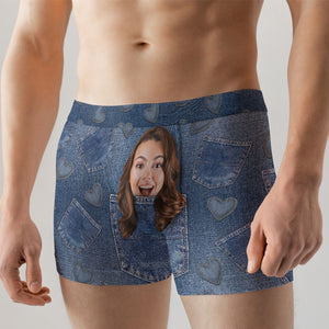 Heart With Jeans Background - Custom Photo Men Boxer Briefs - Boxer Briefs - GoDuckee