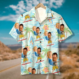 Custom Face Surfing Hawaiian Shirt and Men Beach Shorts - Hawaiian Shirts - GoDuckee