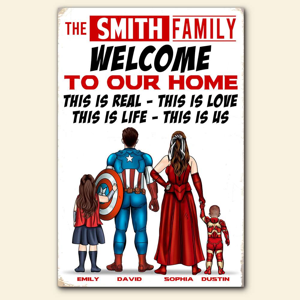 Family, Welcome To Our Home, Personalized Metal Sign, Family Home Decor - Metal Wall Art - GoDuckee