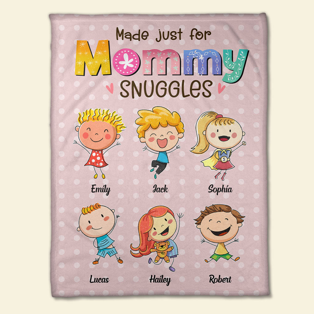 Made Just For Mommy Snuggles, Personalized Blanket, Mother's Day Gift, Gift For Mom, Mom's Stick Figures Blanket - Blanket - GoDuckee