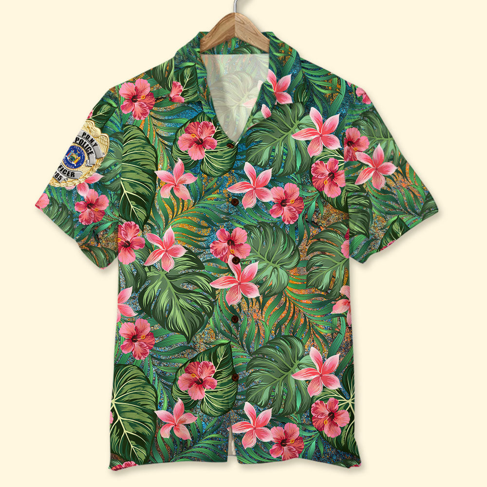 Personalized Police Hawaiian Shirt, Custom Police Badge, Floral Pattern - Hawaiian Shirts - GoDuckee
