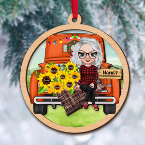 Personalized Grandma Ornament, Grandma With Flowers Car, Christmas Tree Decor - Ornament - GoDuckee
