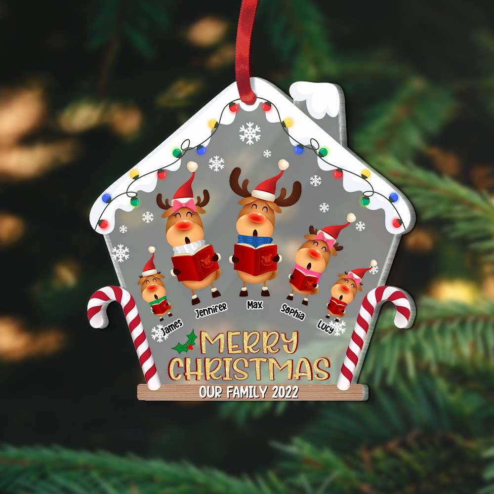 Deer Family Singing Christmas Carol Merry Christmas, Personalized Acrylic Custom Shape Ornament - Ornament - GoDuckee