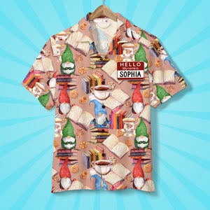 Personalized Book Lover Hawaiian Shirt - Hello My Name Is - Book and dwarf seamless pattern - Hawaiian Shirts - GoDuckee