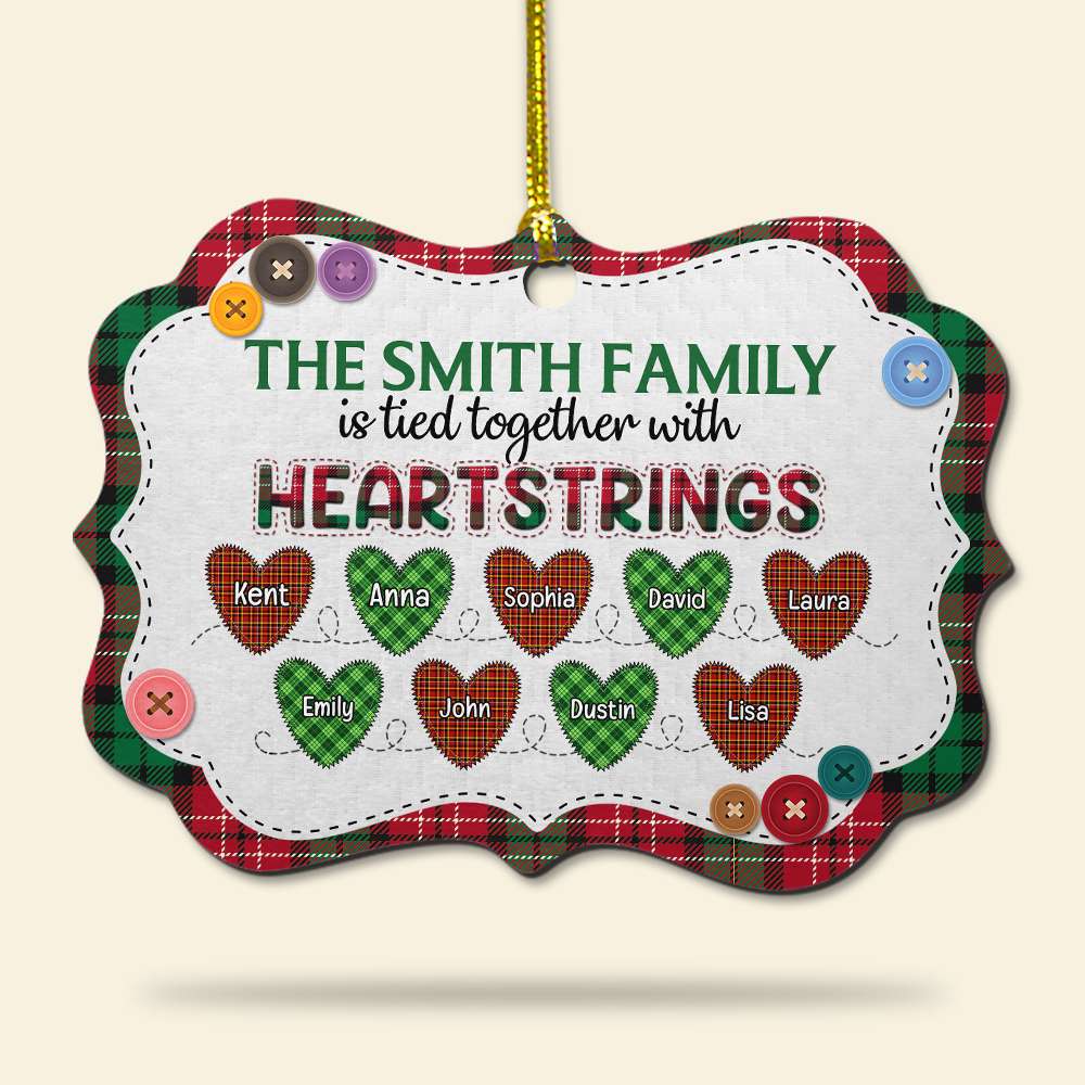 Family Is Tied Together With Heartstrings, Personalized Medallion Wood Ornament - Ornament - GoDuckee