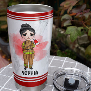 Personalized Female Firefighter Tumbler Cup - Some Women Wear Heels I Prefer My Bunker Gear - Chibi Firefighter - Tumbler Cup - GoDuckee