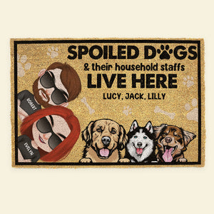 Spoiled Dogs & Their Household Staffs Live Here - Personalized Dog Doormat - Gift For Dog Lovers - Doormat - GoDuckee
