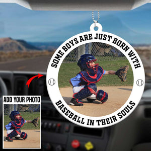 Baseball Some Boys Are Just Born With Baseball In Their Souls Personalized Flat Car Ornament - Ornament - GoDuckee