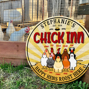 Chick Inn Happy Hens Roots Here Personalized Poultry Farming Round Wooden Sign - Wood Sign - GoDuckee