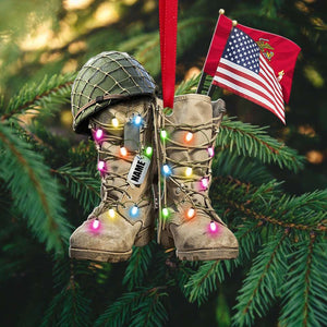 Marine Military Boots Flag Christmas - Personalized Christmas Ornament - Military Gift - Ornament - GoDuckee