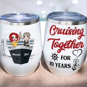 Personalized Cruising Couple Wine Tumbler - Cruising Together For 10 Years - Wine Tumbler - GoDuckee