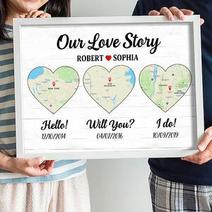 Our Love Story Personalized Map Canvas Print, Couple Gift - Poster & Canvas - GoDuckee